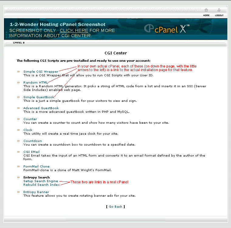Screenshot of CGI Center in cPanel
