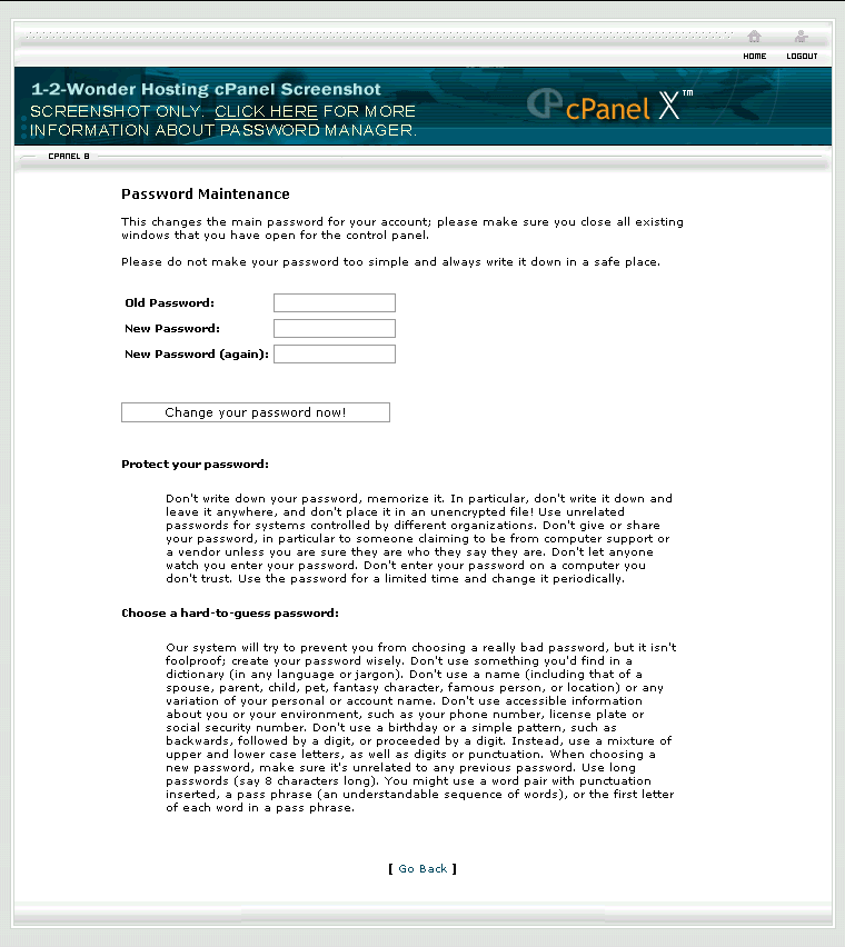 Screenshot of cPanel Change Password screen