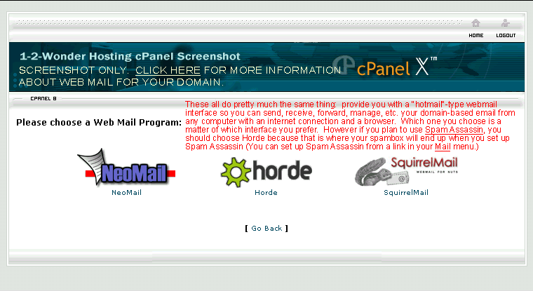 Screenshot of Choose Web Mail screen