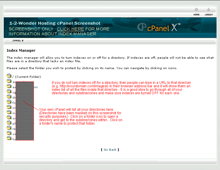 Screenshot of cPanel's Index Manager