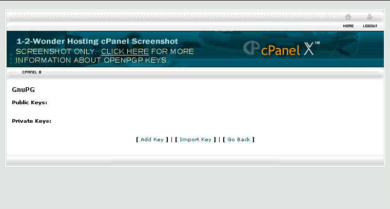 Screenshot of cPanel Manage OpenPGP Keys page