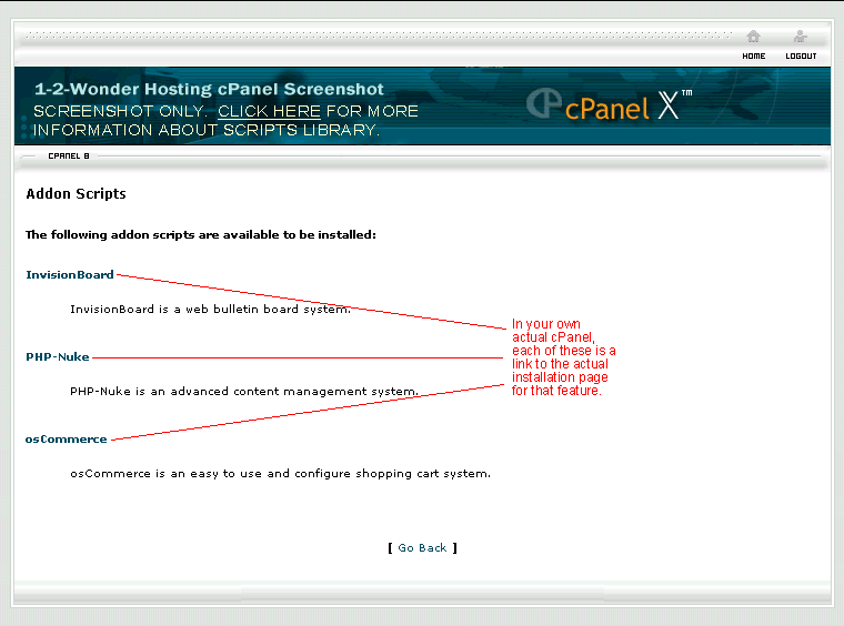 Screenshot of cPanel Scripts Library